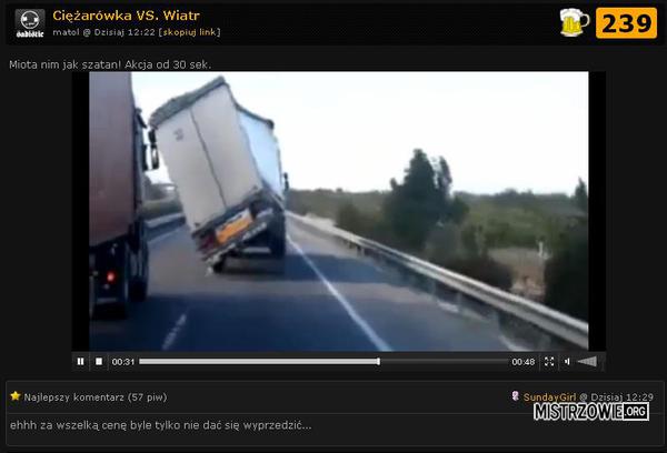 Ciężarówka vs. Wiatr –  