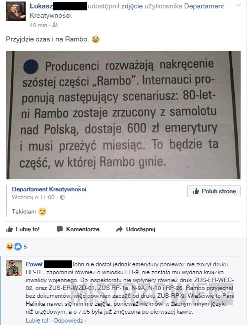 Rambo wykończony przez polski ZUS –  
