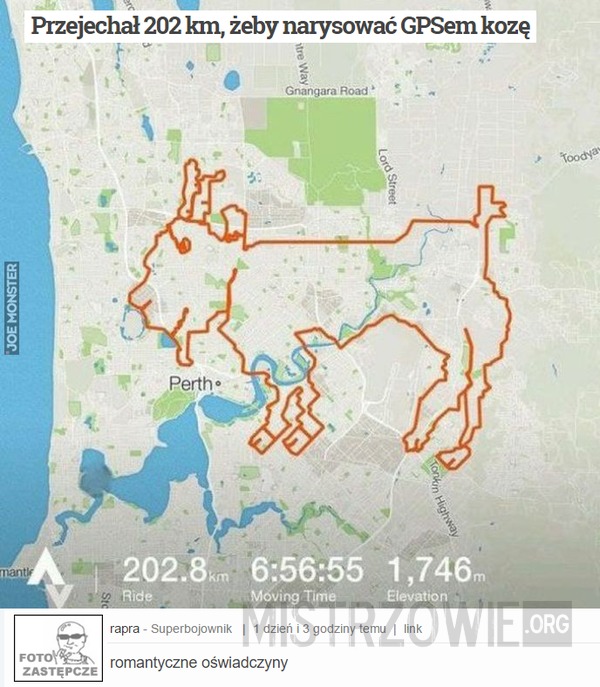 Przejechał 202 km, żeby narysować GPSem kozę –  