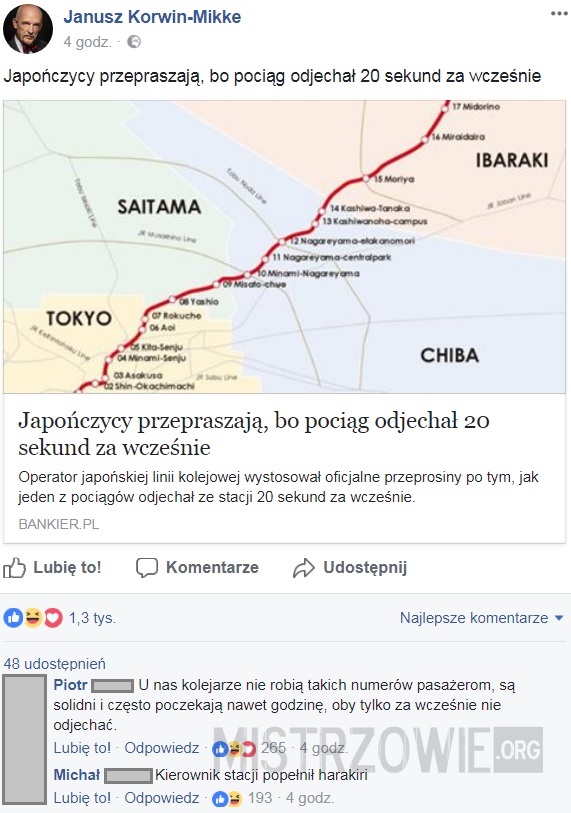 Japończycy przepraszają, bo pociąg odjechał 20 sekund za wcześnie –  