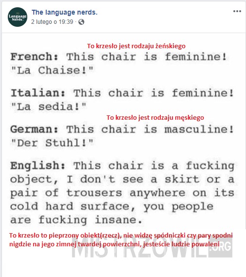 Płeć krzesła –  