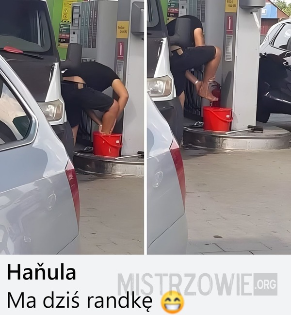 Mycie nóg na stacji benzynowej –  