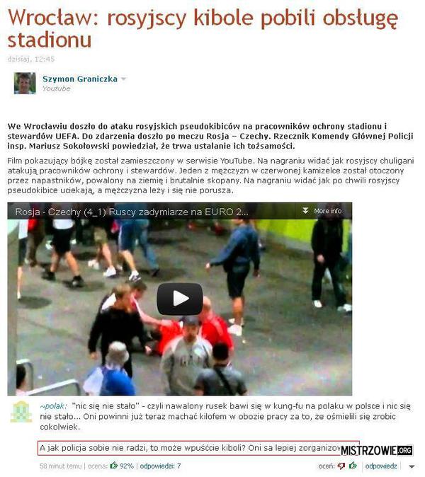 Wrocław: rosyjscy kibole pobili obsługę stadionu –  