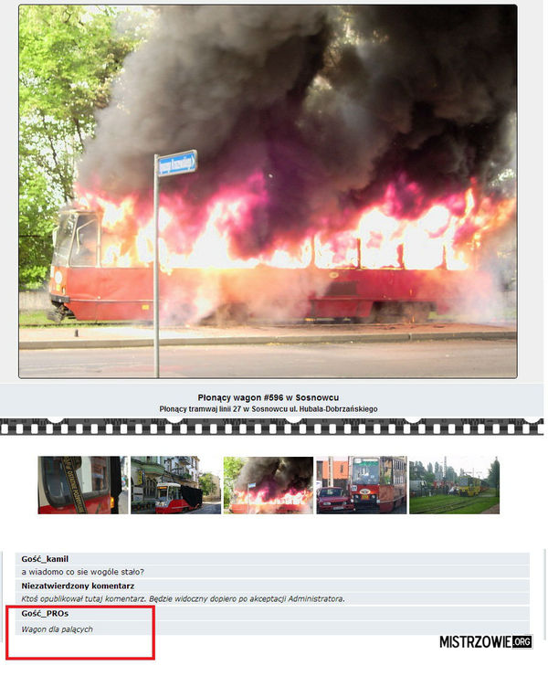 Płonący tramwaj w Sosnowcu –  