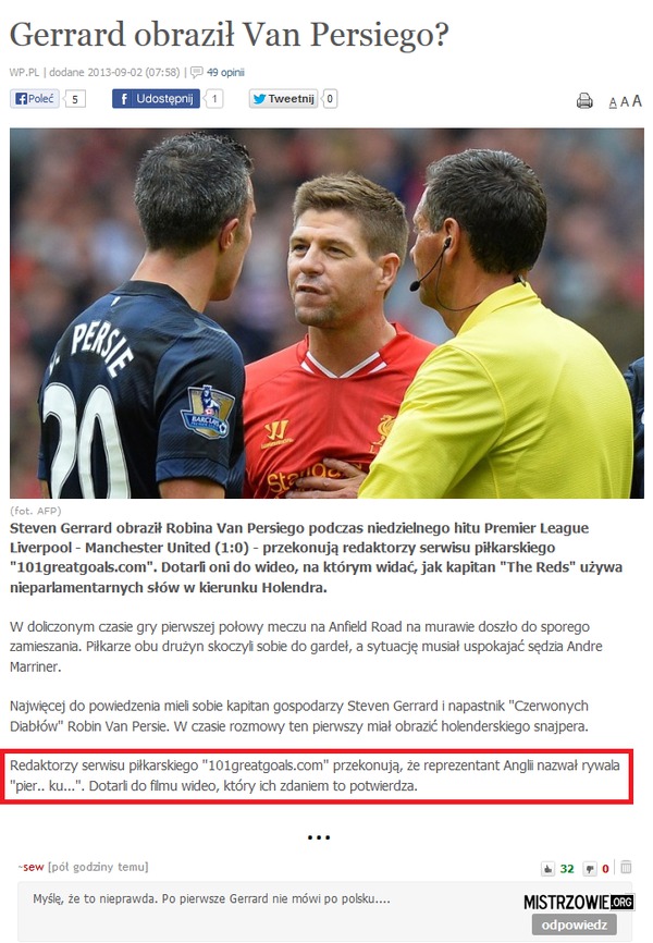 Gerrard obraził Van Persiego –  
