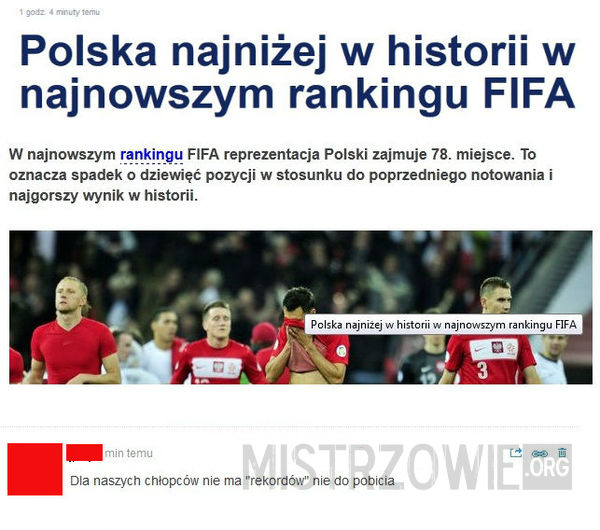 Polska najniżej w historii w rankingu FIFA cz.1 –  