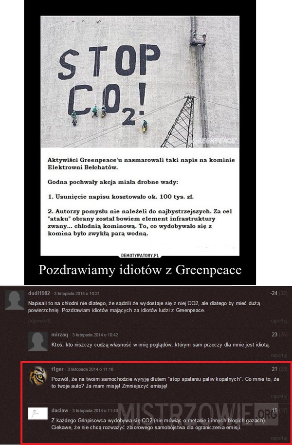 Greenpeace i napis na kominie –  