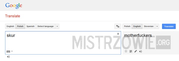 Co znaczy skur według Google Tłumacz –  
