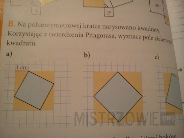 Wyznacz pole ZIELONEGO kwadratu...książka od matematyki 2 gimnazjum –  