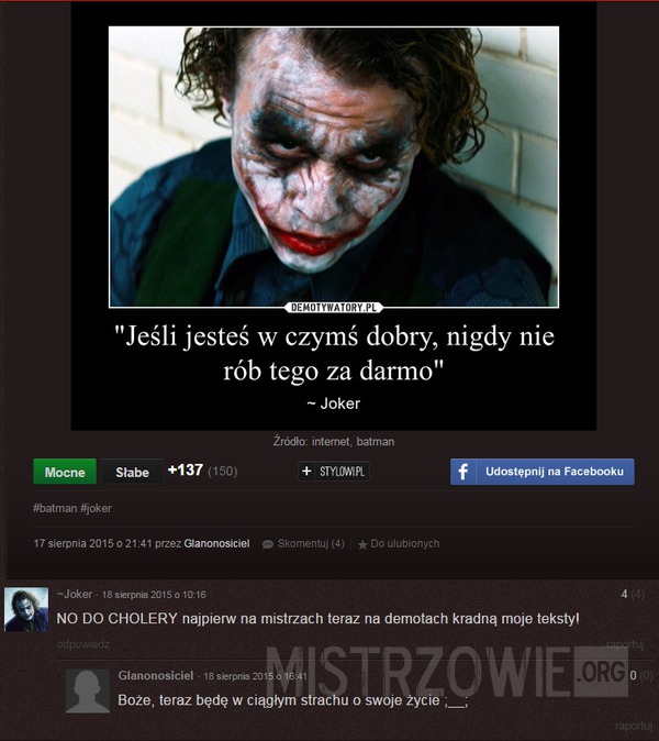 Piracenie tekstów Jokera –  