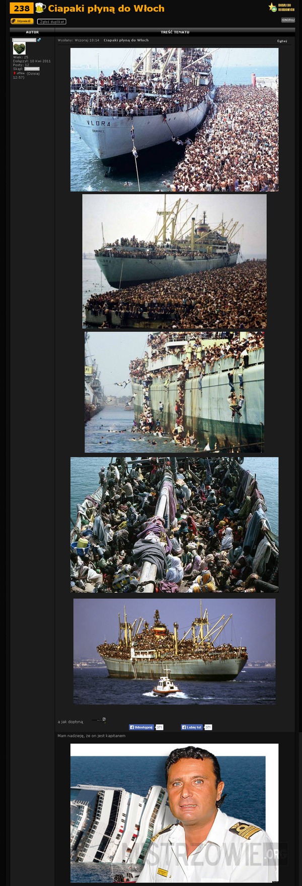 Statek z imigrantami płynie do Włoch –  