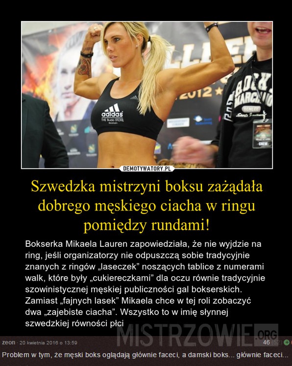 Szwedzka mistrzyni boksu zażądała dobrego męskiego ciacha –  