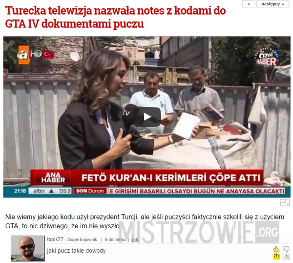 Turecka telewizja nazwała notes z kodami do GTA IV dokumentami puczu –  