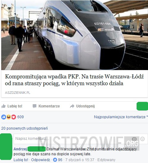 Pociąg relacji Warszawa- Łódź –  