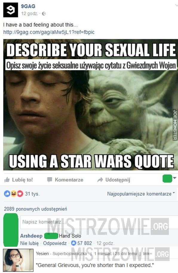 Opisz swoje życie seksualne używając cytatu z Gwiezdnych Wojen –  