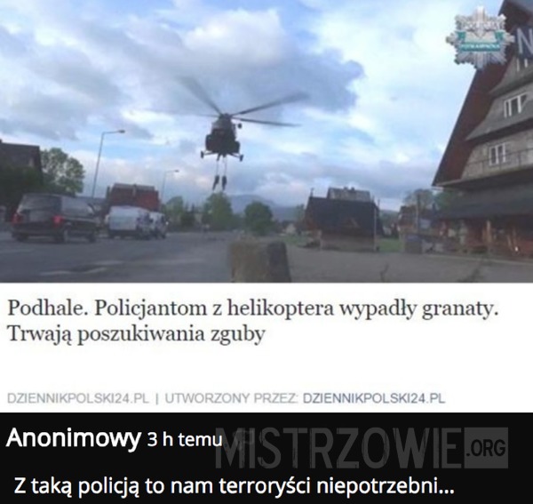 Policjantom z helikoptera wypadły granaty –  