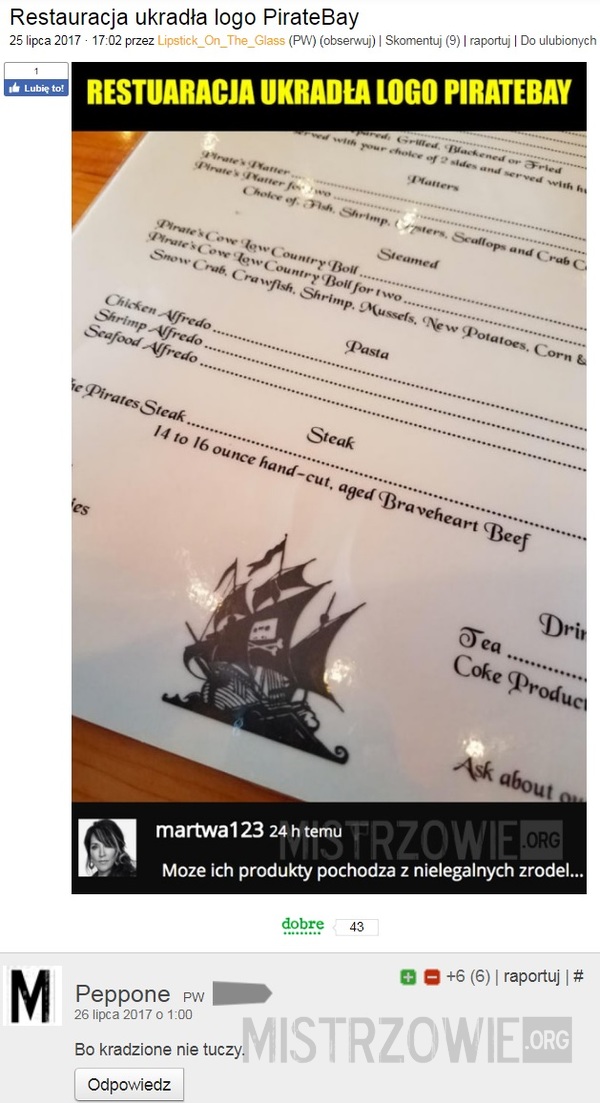 Restauracja ukradła logo PirateBay 2 –  