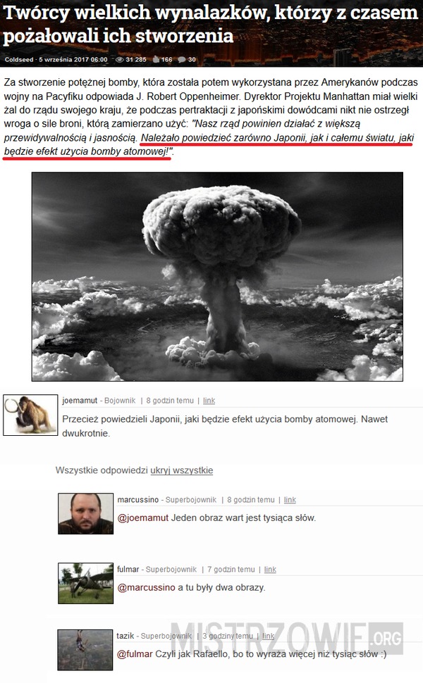 Efekty użycia bomby atomowej –  