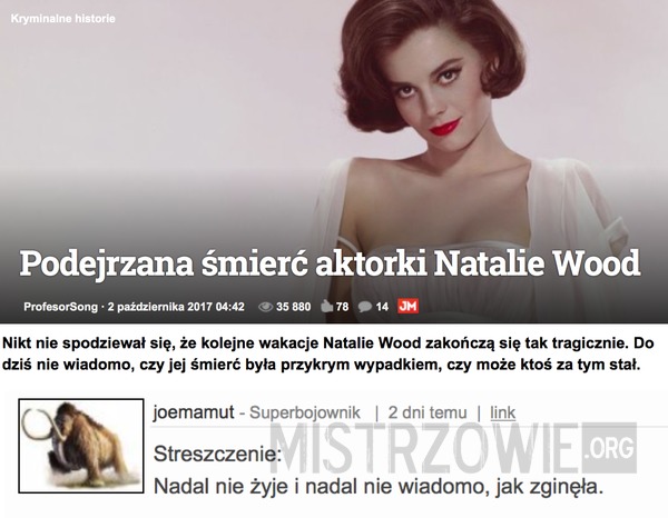 Podejrzana śmierć aktorki Natalie Wood –  