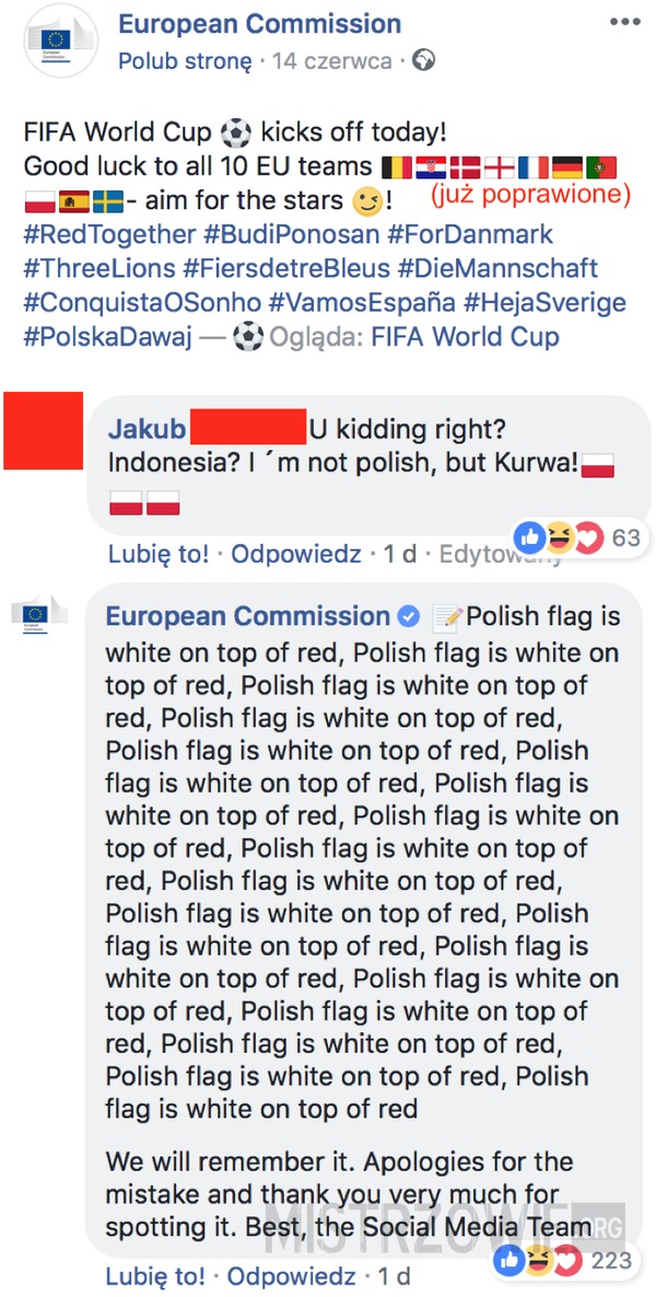 Komisja Europejska vs polska flaga –  