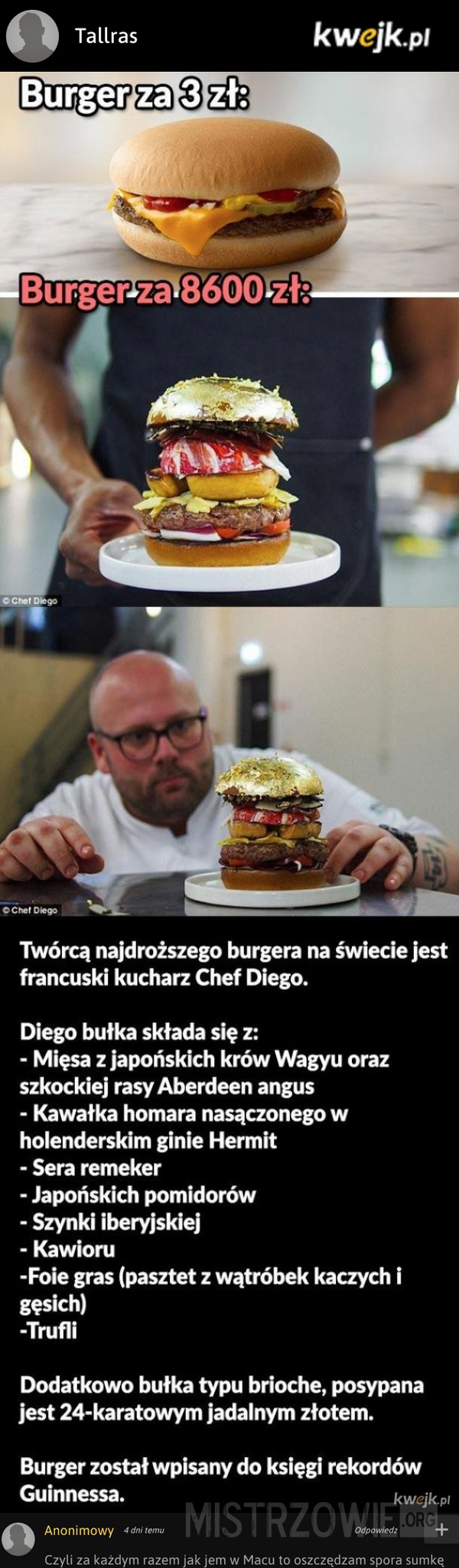 Najdroższy burger świata –  
