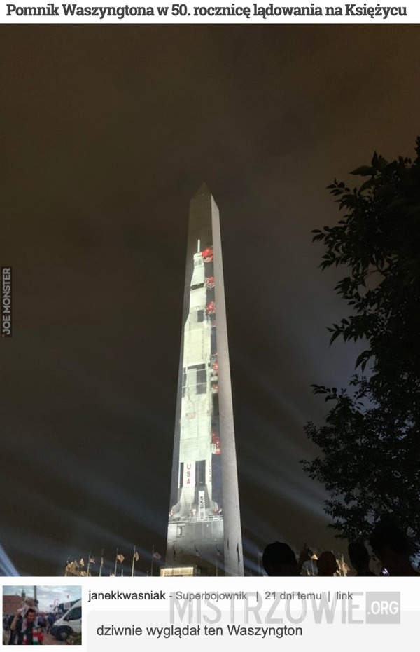 Pomnik Waszyngtona w 50. rocznicę lądowania na Księżycu –  
