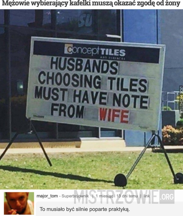 Mężowie wybierający kafelki muszą okazać zgodę od żony –  
