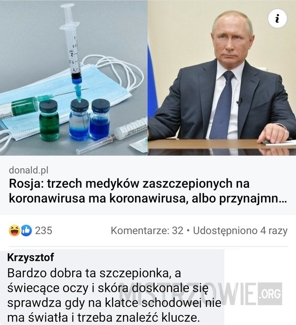 Rosyjska szczepionka jest bardzo dobra –  