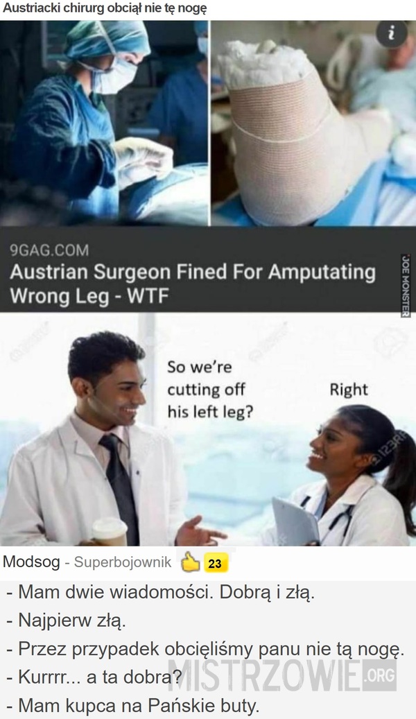 Austriacki chirurg obciął nie tę nogę –  