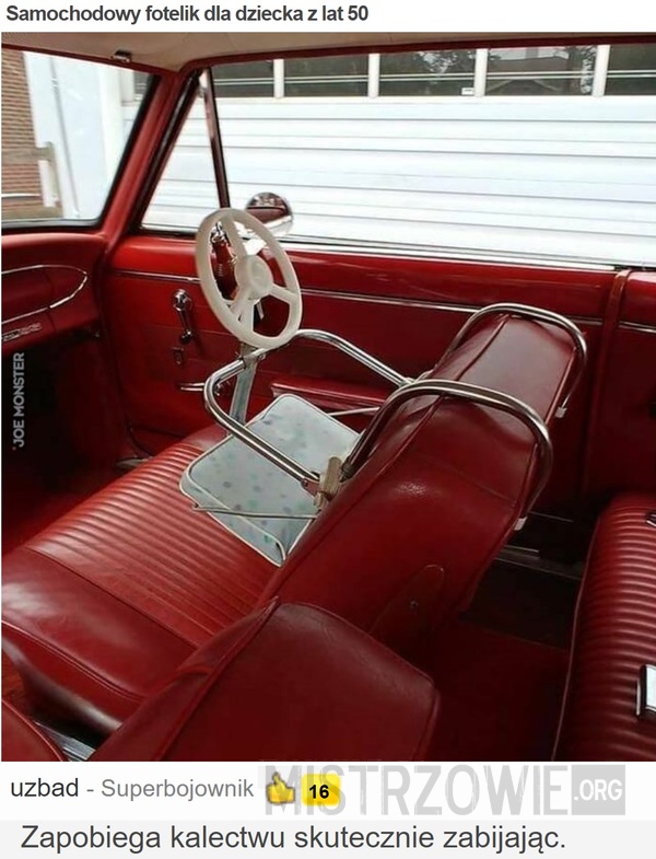 Samochodowy fotelik dla dziecka z lat 50 –  