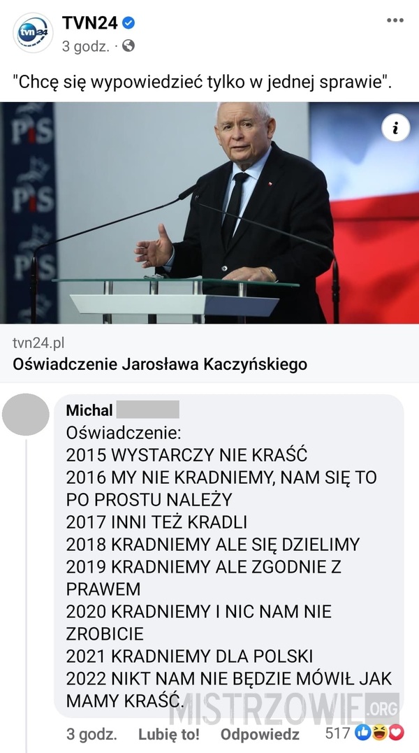Oświadczenie Kaczyńskiego –  