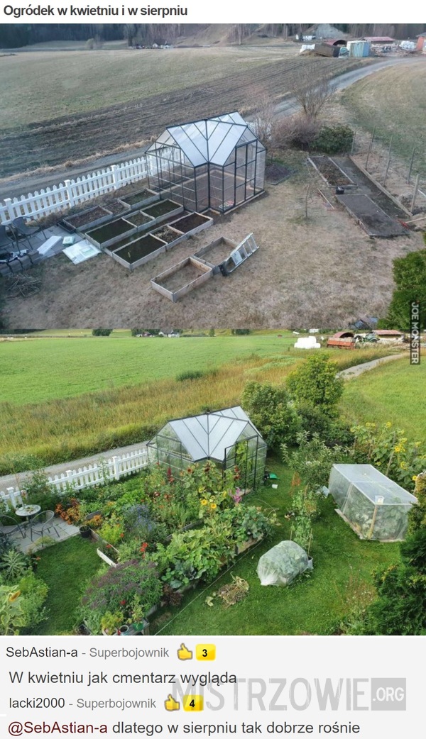 Ogródek w kwietniu i w sierpniu –  