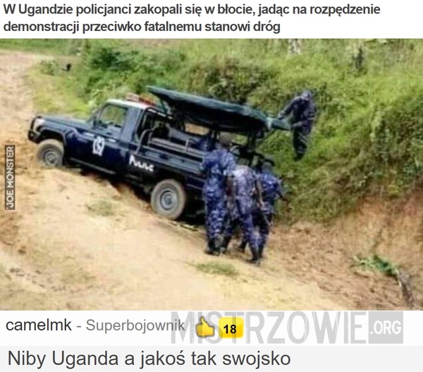 W Ugandzie policjanci zakopali się w błocie –  