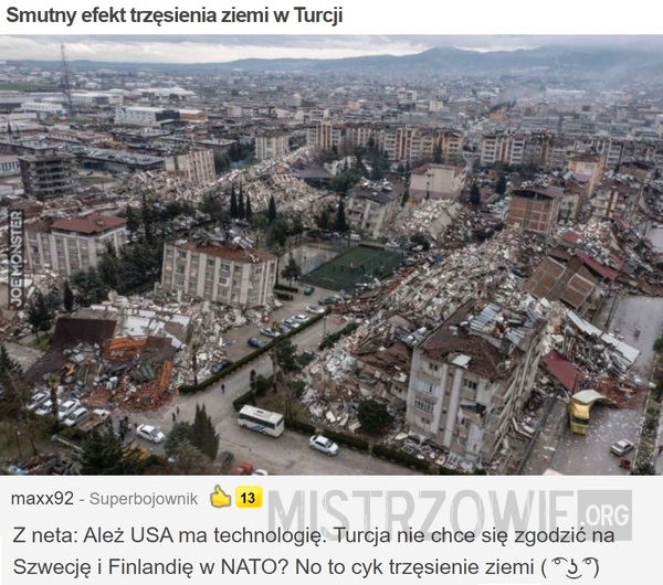 Smutny efekt trzęsienia ziemi w Turcji –  