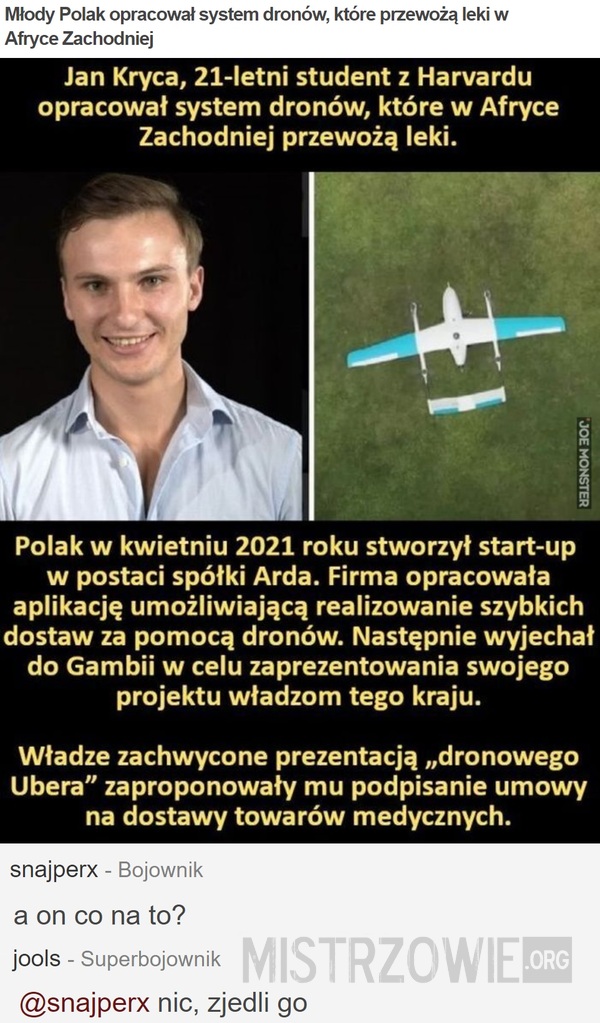 Młody Polak opracował system dronów –  